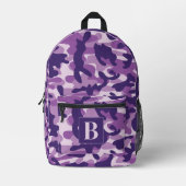 Lila Camouflage Personalisiert Girly Monogram Camo Bedruckter Rucksack (Vorderseite)