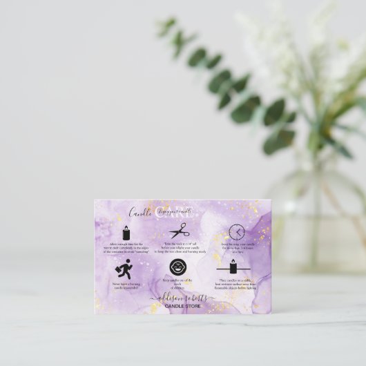 Lila Candle Care Square Business Card Visitenkarte (Stehend Vorderseite)