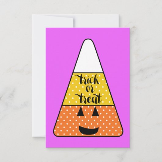 Lila Candy Corn Trick oder Treat Halloween Karte (Vorderseite)