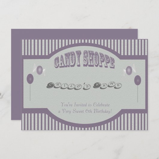 Lila Candy Shoppe Einladung (Vorne/Hinten)