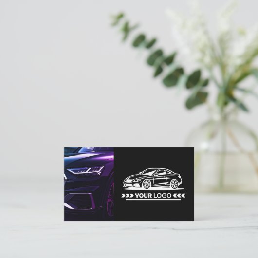 Lila Car Service Auto mit minimalistischem Detail Visitenkarte (Stehend Vorderseite)