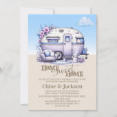 Lila Caravan Funny Housewarming Party Einladung (Vorderseite)