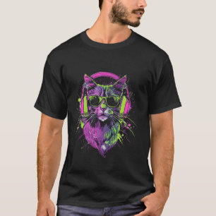 lila Cat-DJ mit Kopfhörern und Sonnenbrille Kitty T-Shirt