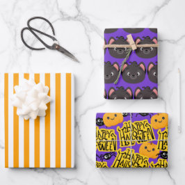 Lila Cat Halloween Geschenkpapier Set