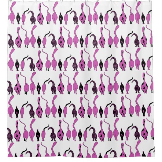Lila Cat Hintern Muster Duschvorhang (Vorderseite)