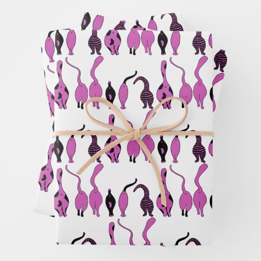 Lila Cat Hintern Muster Geschenkpapier Set (Beispiel)
