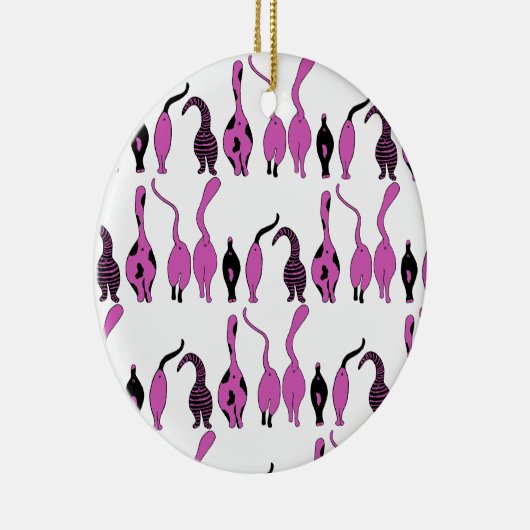 Lila Cat Hintern Muster Keramik Ornament (Rechts)