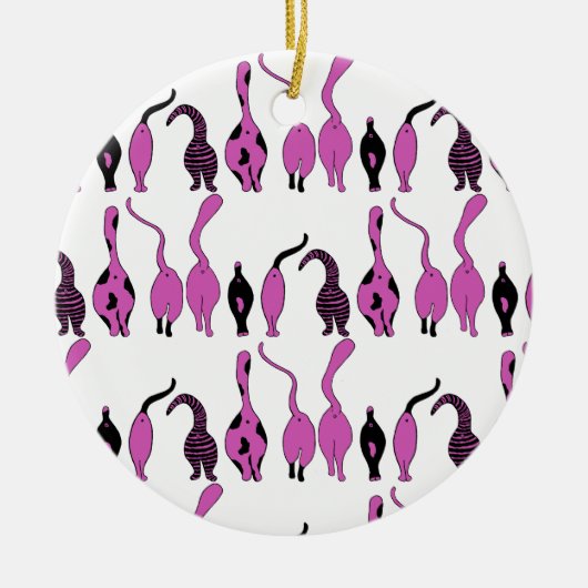 Lila Cat Hintern Muster Keramik Ornament (Vorne)