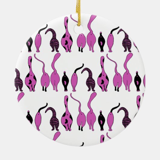Lila Cat Hintern Muster Keramik Ornament (Hinten)