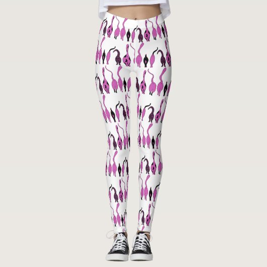 Lila Cat Hintern Muster Leggings (Vorderseite)