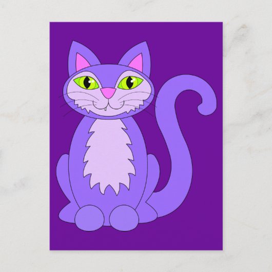 Lila Cat Niedlich Snaggletooth Kitty Postcard Postkarte (Vorderseite)