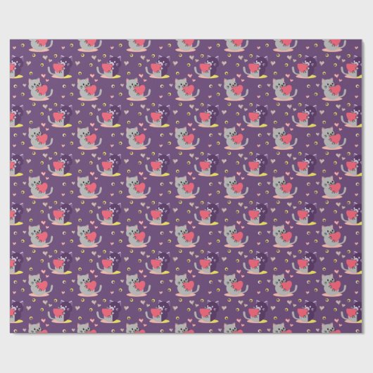 Lila Cat Wrapping Paper - Adable Kittens Geschenkpapier (Flach)