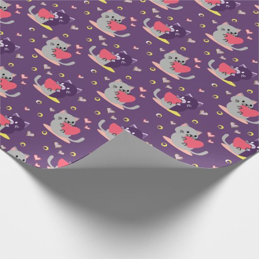 Lila Cat Wrapping Paper - Adable Kittens Geschenkpapier (Ecke)