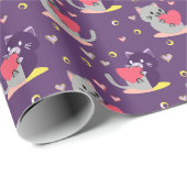 Lila Cat Wrapping Paper - Adable Kittens Geschenkpapier (Rolleneckpunkt)