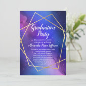 Lila Celestial Geometric Gold Graduation Party Einladung (Stehend Vorderseite)