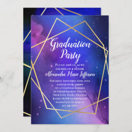 Lila Celestial Geometric Gold Graduation Party Einladung