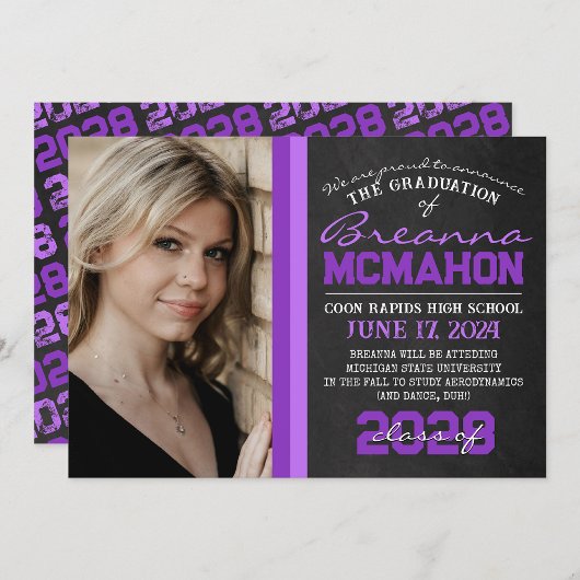 Lila Chalkboard Foto Abschluss Ankündigung