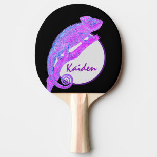 Lila Chamäleon mit Circle Frame Tischtennis Schläger