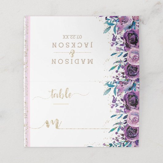 Lila Champagner-Champagner Gold Streifen Platzkarte (Außenseite Aufgefaltet)