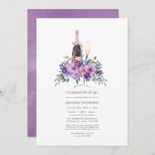 Lila Champagner - Foto des Lebens Einladung (Vorne/Hinten)