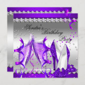 Lila Champagner Glitzer Shows Geburtstagsparty Einladung (Vorne/Hinten)
