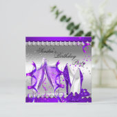 Lila Champagner Glitzer Shows Geburtstagsparty Einladung (Stehend Vorderseite)