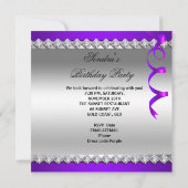 Lila Champagner Glitzer Shows Geburtstagsparty Einladung (Rückseite)