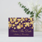 Lila Champagnerblasen Save the Date Postkarte (Stehend Vorderseite)