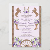 Lila Charra Quinceanera Floral Rustikaler Western Einladung (Vorderseite)