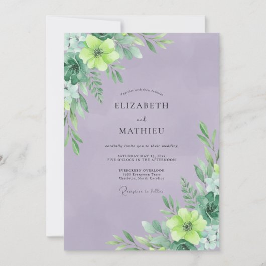 Lila Chartreuse Blätterhochzeit Einladung (Vorderseite)