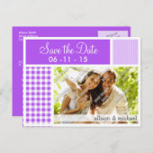 Lila Checked Gingham Ankündigungspostkarte (Vorne/Hinten)