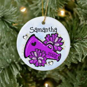 Lila Cheerzierung Megaphone Pom Pom Niedlich Keramik Ornament