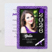 Lila Cheetah Print Class of 2025 Abschluss Einladung (Vorne/Hinten)