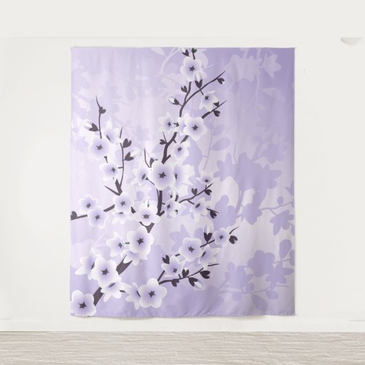 Lila Cherry Blossom Wandteppich (Vorderseite)