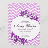 Lila Chevron Modern mit Blume Blumeneinladung Einladung (Vorne/Hinten)