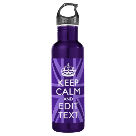 Lila Chic Behielt Ruhe und Text-Union-Jack Trinkflasche (Vorderseite)