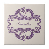 Lila Chic Damask Tile Fliese (Vorderseite)