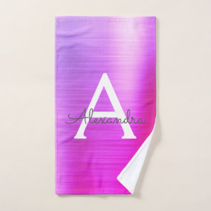 Lila Chic Glam Metallic Monogramm Handtuch