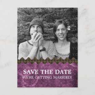Lila Chic Steampunk Foto Save the Date Postkarte