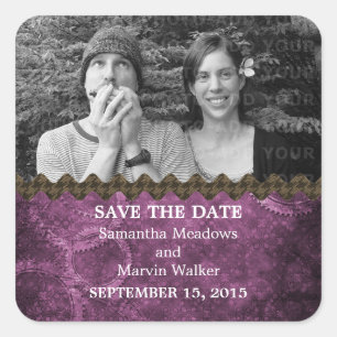 Lila Chic Steampunk Foto Save the Date Stickers