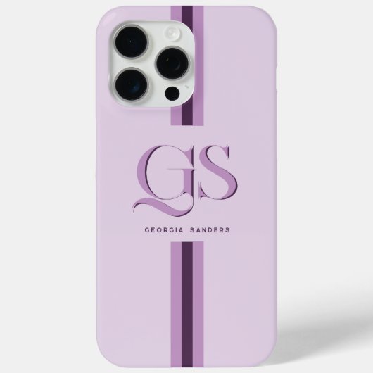 Lila | Chic Stripes Monogramm Case-Mate iPhone Hülle (Rückseite)