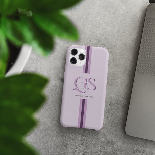 Lila | Chic Stripes Monogramm iPhone Hülle