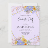 Lila chic wild blumenfarbenes Foto Abschluss Einladung (Rückseite)