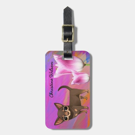 Lila Chihuahua-Gepäcktag Gepäckanhänger (Vorderseite vertikal)