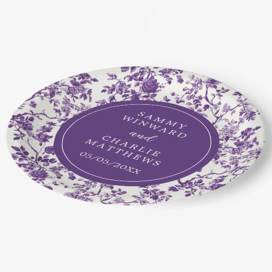 Lila Chinoiserie Hochzeit Pappteller (Schrägansicht)