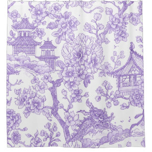 Lila Chinoiserie-Toile-Drache Kirschblüte Duschvorhang