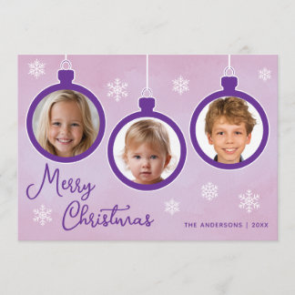 Lila Christbaumkugeln 3 Foto Collage Frohe Weihnac Feiertagskarte