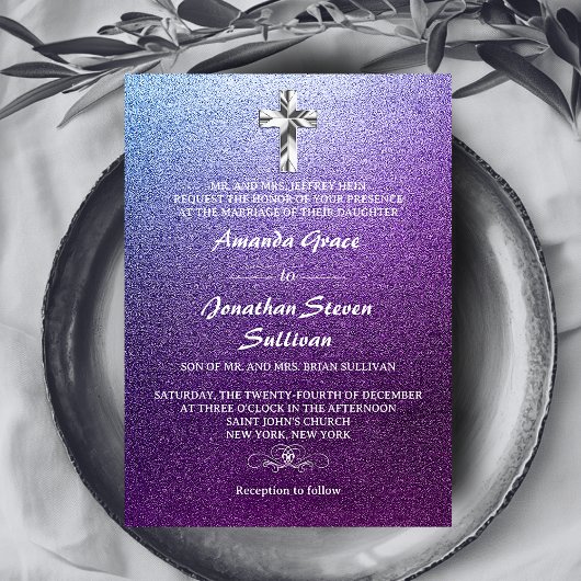 Lila Christliche Crossehe Einladung