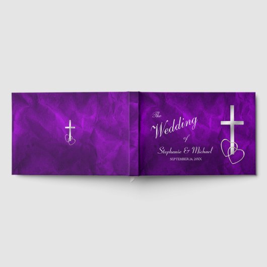 Lila Christliche Crossehe Gästebuch (Voll)