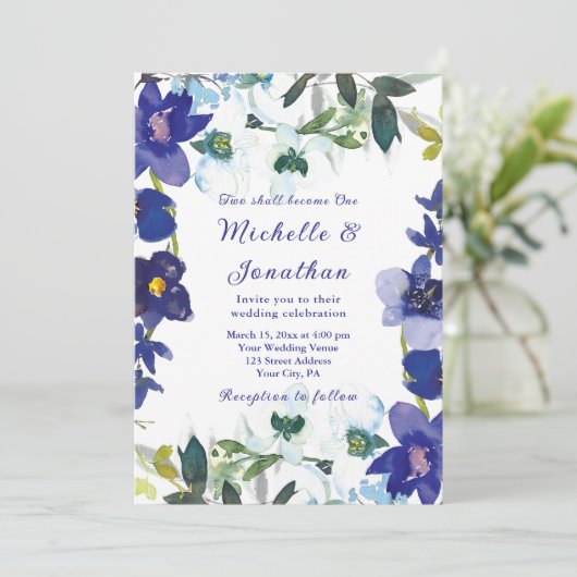 Lila Christliche Hochzeit mit weißer Rustikal Einladung (Stehend Vorderseite)